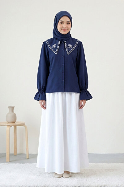 Kirazgym Women's Embroidered Hakim Collar Blouse, Hijab Shirt, Stylish for Da...