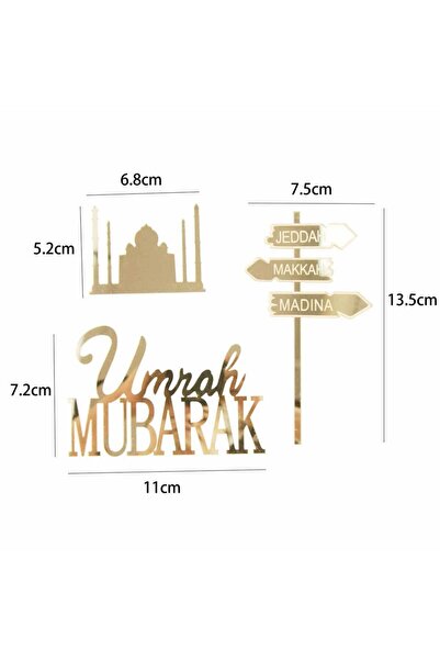 Choice 1set A Ramadan Decorati 2026 Golden Muslim Umrah Mubarak Topper Mubara...