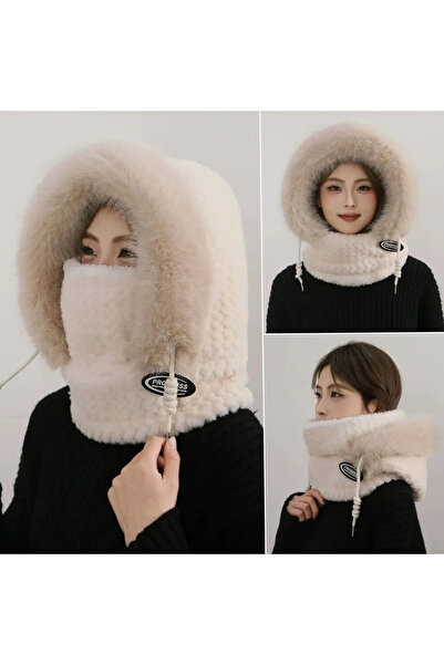 Choice B Autumn and Winter Women Thermal Plush Hat Hood Scarf and Mask Ear Pr...