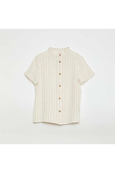 KIABI Striped Cotton and Linen Shirt WHITE