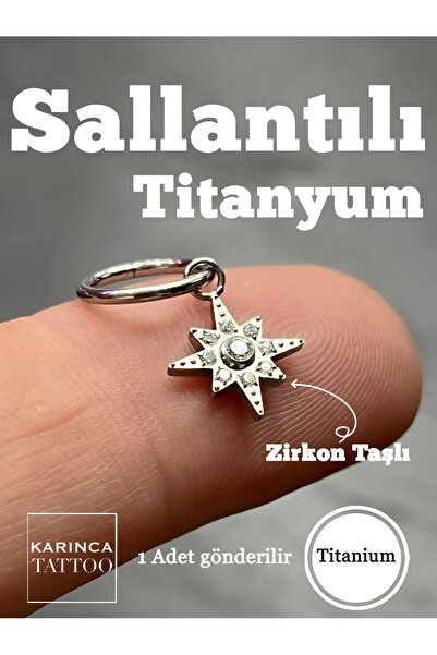 Karınca Piercing Premium Sallantılı Yıldız Zirkon Taşlı Titanyum Piercing Hel...