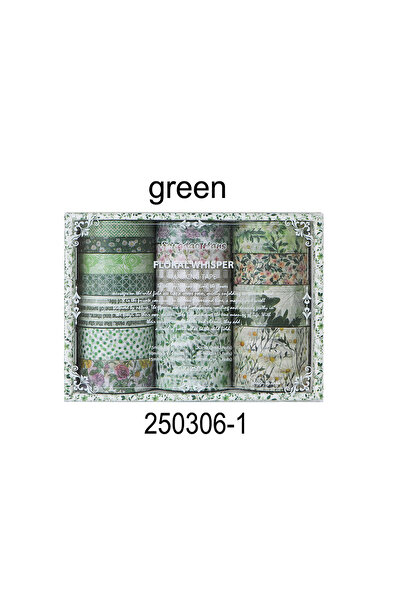 Choice مجموعة أشرطة واشي خضراء مكونة من 15 لفة/علبة، بتصميمات نباتية وزهرية ر...