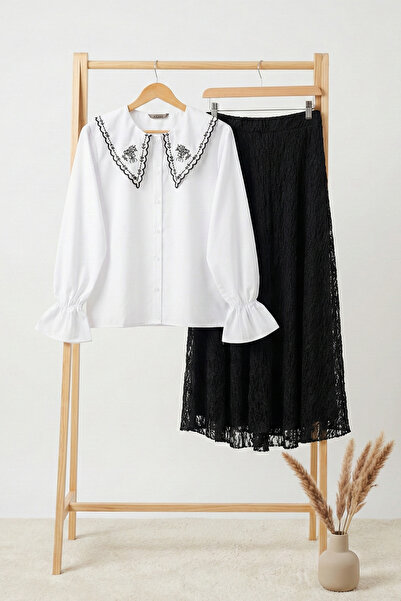 Kirazgym Women's Embroidered Hakim Collar Blouse, Modest Wear Shirt, Stylish ...