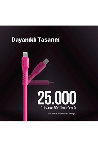 Ttec 2DK59NP USB-C - USB-C 120cm 60W PD/QC Hızlı Şarj/Data Kablosu Neon Pembe