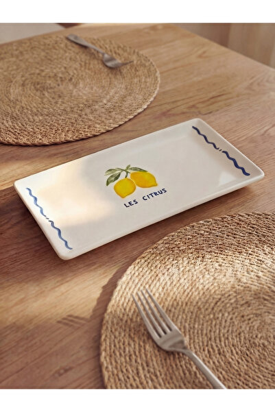LC Waikiki Rmz Gi̇yi̇m Farkiyla Lemon Printed Rectangular Ceramic Plate