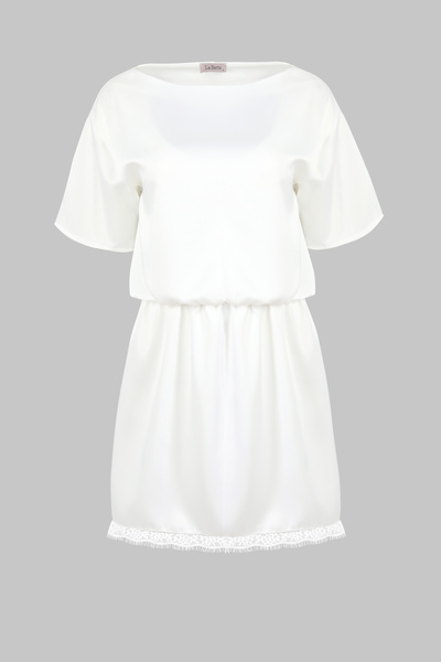 La Sarta Elia White Satin Dress with Lace Detail