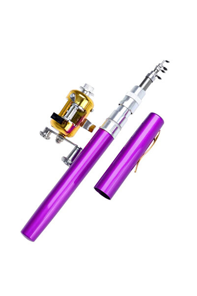 choice2 1m PURPLE Pocket Ice Fishing Rod & Reel Combo set Pen Shape Telescopi...