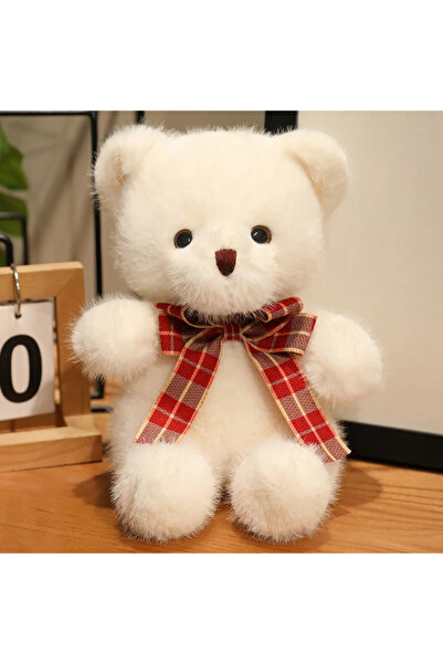 choice2 دمية دب قطيفة بيضاء اللون، مزينة بفيونكة، مقاس 20 سم، مصنوعة من قماش ...