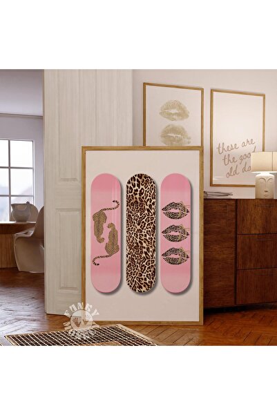 NinaStore Leopar Kaykay Duvar Sanatı Baskısı/ Pembe Çita Trend Poster/ Moda B...