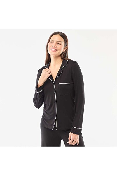 KIABI Soft Stretch Knit Pajama Set - 2 Piece BLACK