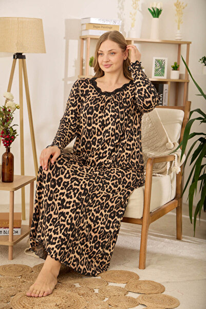 Miss Meryem Haljina sa leopard printom, viskozna, dugih rukava, veće veličine
