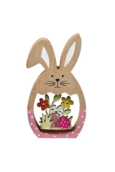 OEM Decoratiune din Lemn de Paste Iepure Flori Oua 8.5x2x15cm