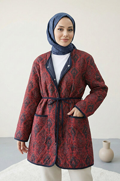 Kirazgym Women's Jacket with Double Pockets and Snap Buttons -Burgundy