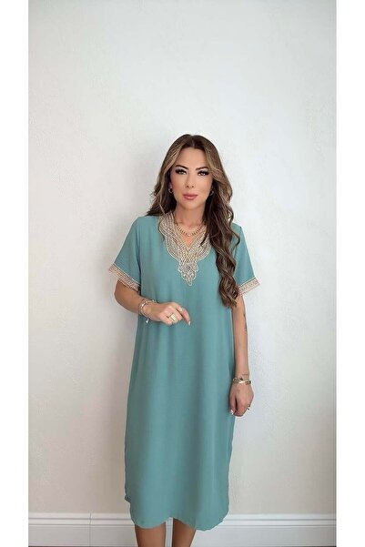 DİDEM GÜLTAKTI Berum Women's Green Dress with Lace Collar Detail