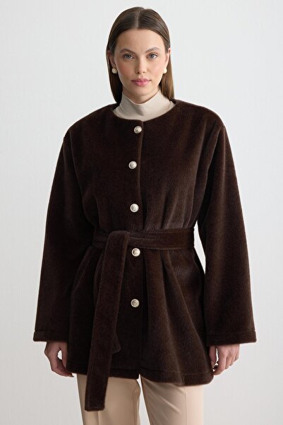 Rita Kadın kuşaklı düğmeli yüksek yaka triko tunik