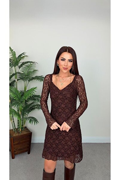 DİDEM GÜLTAKTI Reya Women's Lace Brown Dress