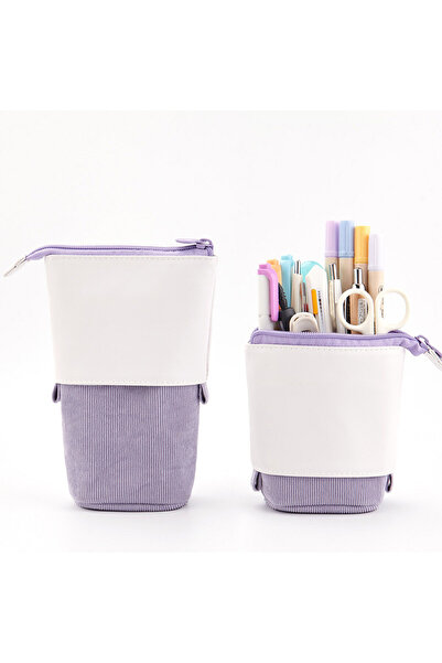 Choice PU corduroy purple Telesco Pencil Bag Stand-up Pen Case Cute Pencil Ho...
