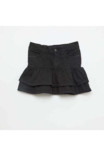 KIABI Denim Skort with Ruffles BLACK
