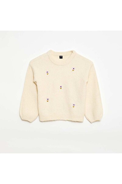 KIABI كنزة صوفية مطرّز بالزهور، لون أبيض