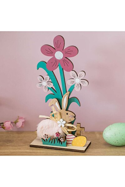 OEM Decoratiune din Lemn de Paste Iepuri cu Blana Artificiala Flori & Oua 10x...