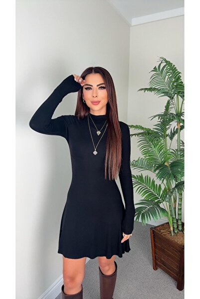 DİDEM GÜLTAKTI Sandra Kadın Sıfır Yaka Siyah Elbise