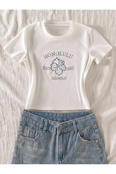 Velostra Women's Honolulu Floral Printed Basic Daily Use Dark Pattern T-Shirt