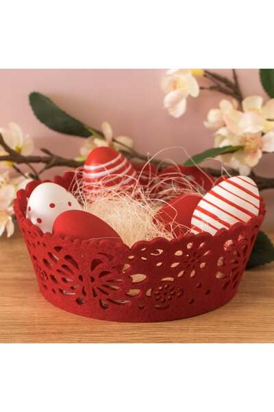 OEM Cos Decorativ de Paste din Pasla Rosie cu Model Perforat Ø17x6.5cm