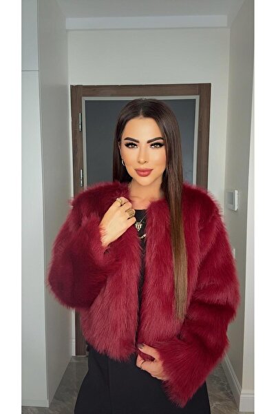 DİDEM GÜLTAKTI Mia Women's Burgundy Faux Short Fur