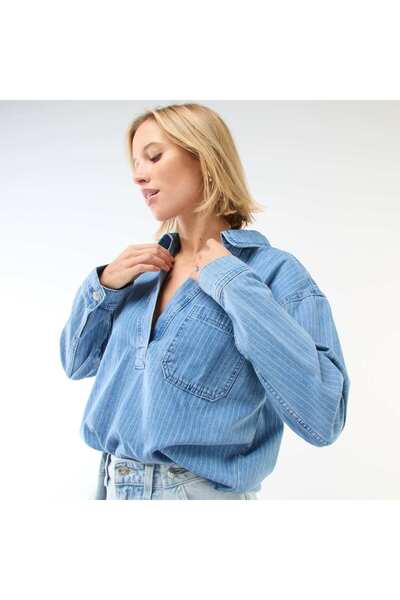 KIABI Long-Sleeved Denim Shirt BLUE