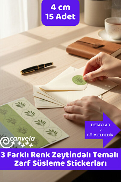 İstisna 1 Sayfa 15 Adet 4 cm Çapında Zarf Kapama ve Süsleme İçin Zeytindalı Y...