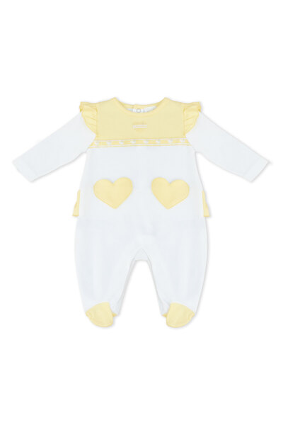 Moon بدلة نوم قطن 100%، مقاس 3-6 أشهر، أصفر وأبيض - قلوب ليمونية