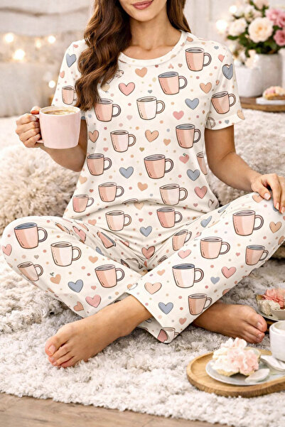 kuzey homewear Σετ πιτζάμες με κοντά μανίκια Ment Coffee