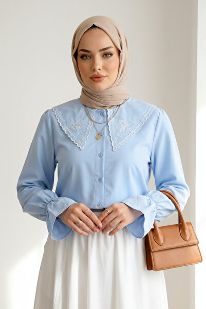 Kirazgym Women's Embroidered Hakim Collar Blouse, Hijab Shirt, Stylish for Da...