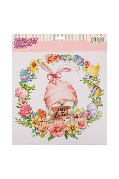 OEM Autocolant Geam cu Model de Paste Gnome "Happy Easter" Glitter 30.5x30.5cm
