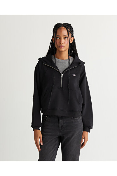 Gant Kadın Siyah Regular Fit Kapüşonlu Sweatshirt