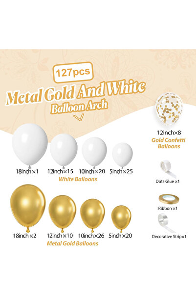 Choice مجموعة بالونات لاتكس ذهبية بيضاء أخرى مكونة من 127 قطعة، مناسبة لحفلات...
