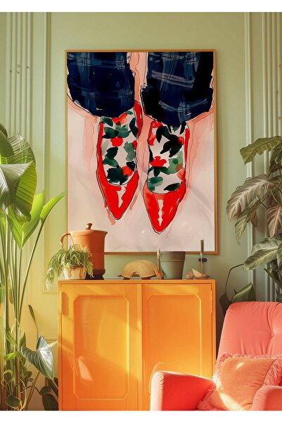NinaStore Kırmızı Yüksek Topuklu Ayakkabı Sanat Baskısı: Psychedelic Y2K Yata...