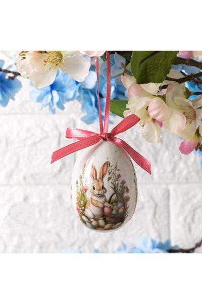 OEM Ou Decorativ de Paste Ecru cu Model Iepuras & Cos cu Oua 7.5cm