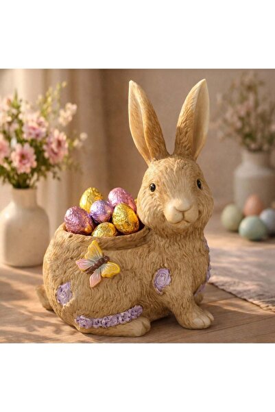 OEM Ceramic Easter Decoration "Spring Bunny" with Basket & Butterfly 20x15x26cm
