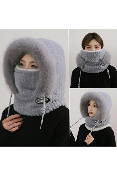 Choice3 G Autumn and Winter Women Thermal Plush Hat Hood Scarf and Mask Ear P...