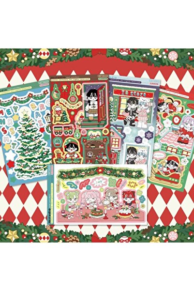 Choice3 جميع ملصقات عيد الميلاد الخمسة (1/5 قطع) - ملصقات فتاة كرتونية - 5 مل...