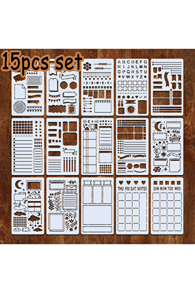 Choice 15pcs 15Pcs Reusable Bullet Stencils Diary Drawing Templates For Paint...