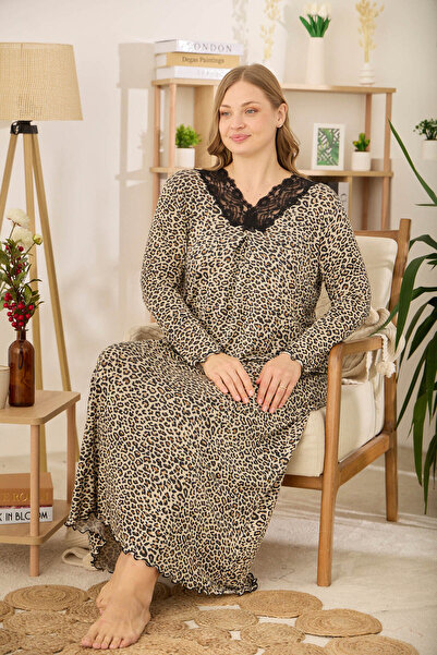 Miss Meryem Haljina sa leopard printom, viskozna, dugih rukava, veće veličine