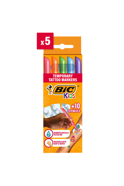 Bic Kids Tattoo Markers Set 5 Markers + 10 Stencils