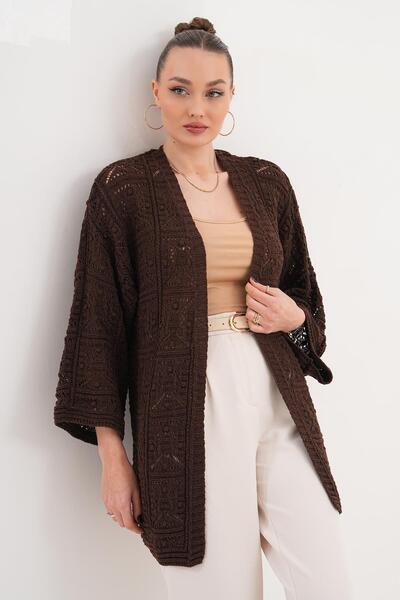 ŞİMAL Women's Open-Front Patterned Knitted Cardigan 260428 -