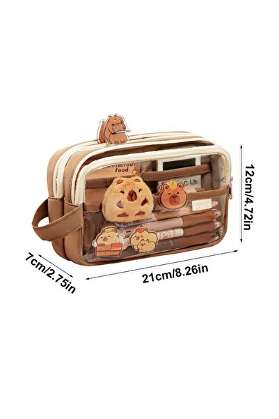Choice Coffee hot Cute Capybara Canvas Pencil Case Set With Doll Stickers Spa...