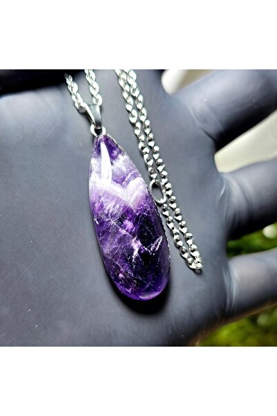 Singincraft Amethyst Natural Stone Necklace -7- (Steel Chain) Handmade Design...