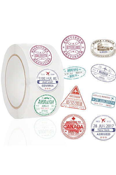 Choice 500PCS Cute Passport Stamp Series Roll Stickers (500 Pcs/Roll) - PVC D...