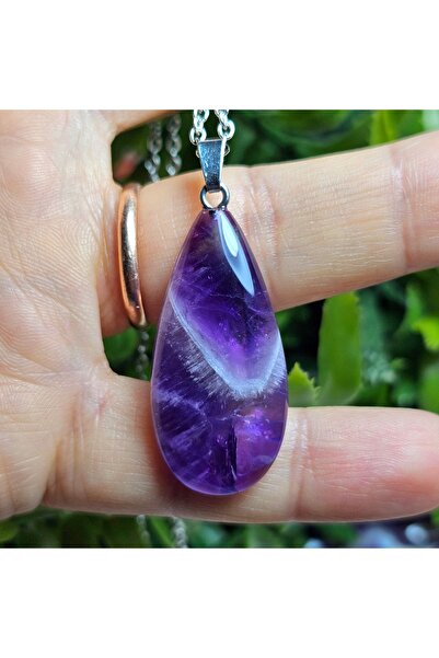 Singincraft Amethyst Natural Stone Necklace -11- (Steel Chain) Handmade Desig...