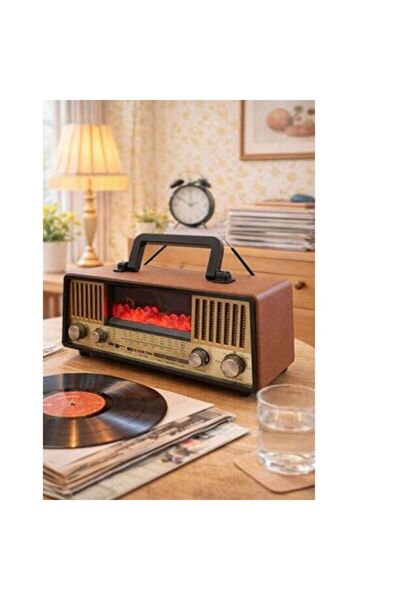 newdaki Bluetooth Fm Solar Panel Nostaljik Radyo-2 Farklı Alev Efekt Modu Çift Radyo Anten SD Kart USB Girş